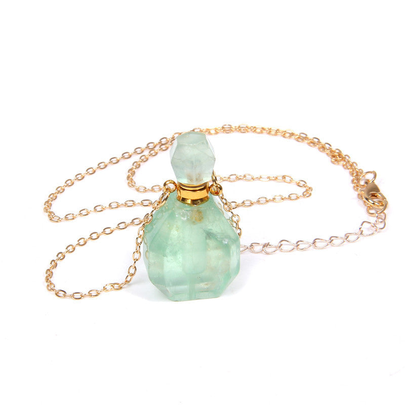 Crystal Perfume Bottle Pendant Necklace - Gold Plated Unisex Design