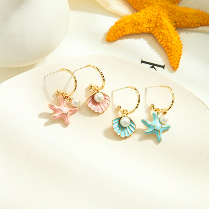 Colorful Shell Pearl Drop Earrings