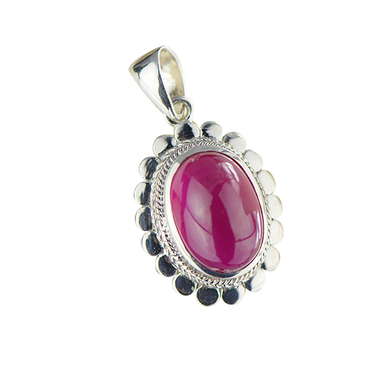 Silver Ruby Oval Gemstone Statement Pendant