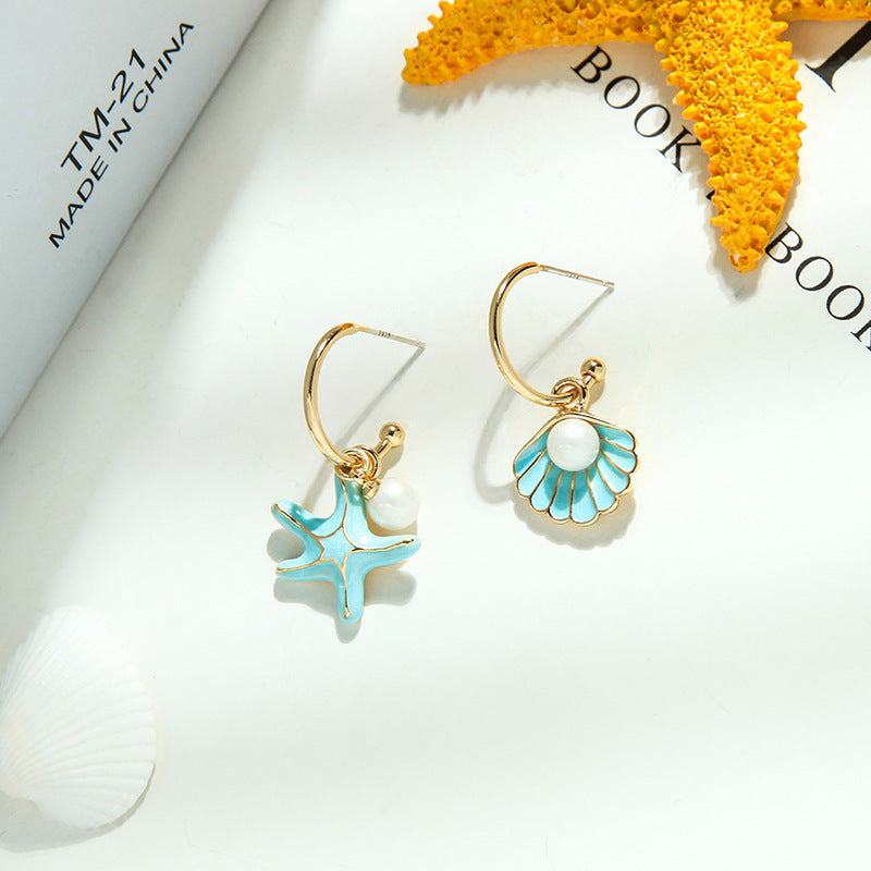 Colorful Shell Pearl Drop Earrings