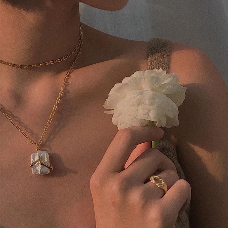 Unique Square Baroque Pearl Pendant Necklace