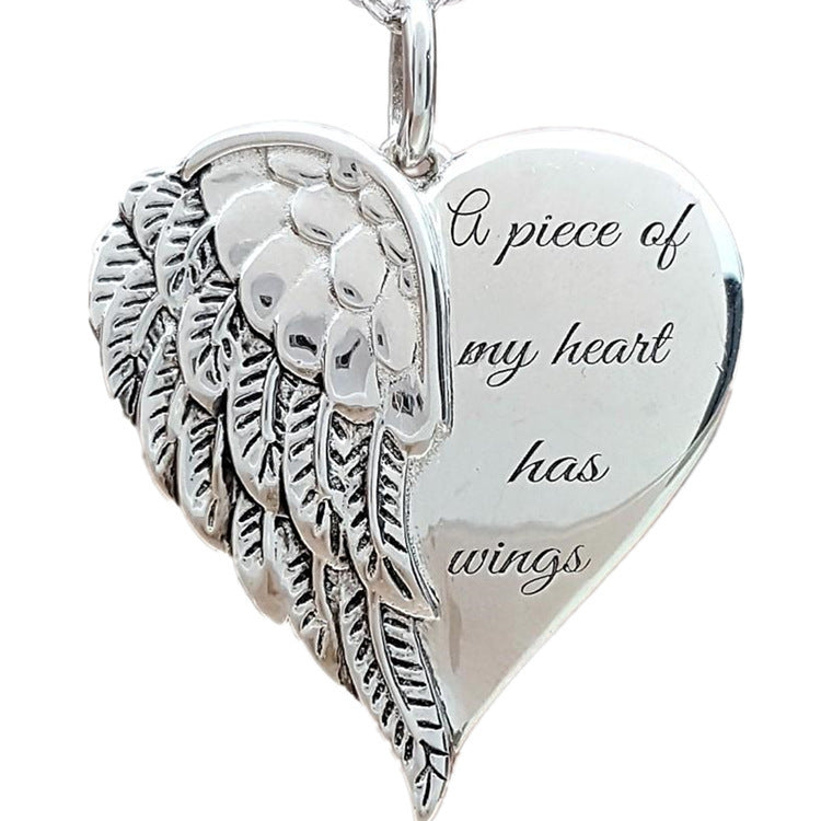 Angel Wings "A Piece of My Heart Has Wings" Message Necklace