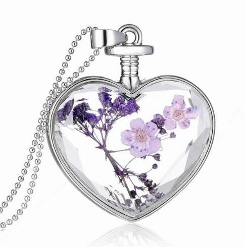 Heart Shaped Glass Pendant Necklace