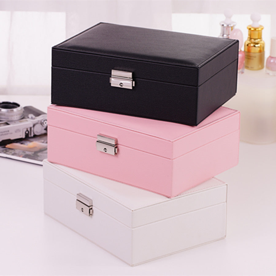 Multifunctional Wooden Leather Jewelry Storage Box