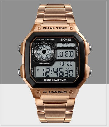 Business Steel Belt Electronic Double Display Multi-function Sports Watch