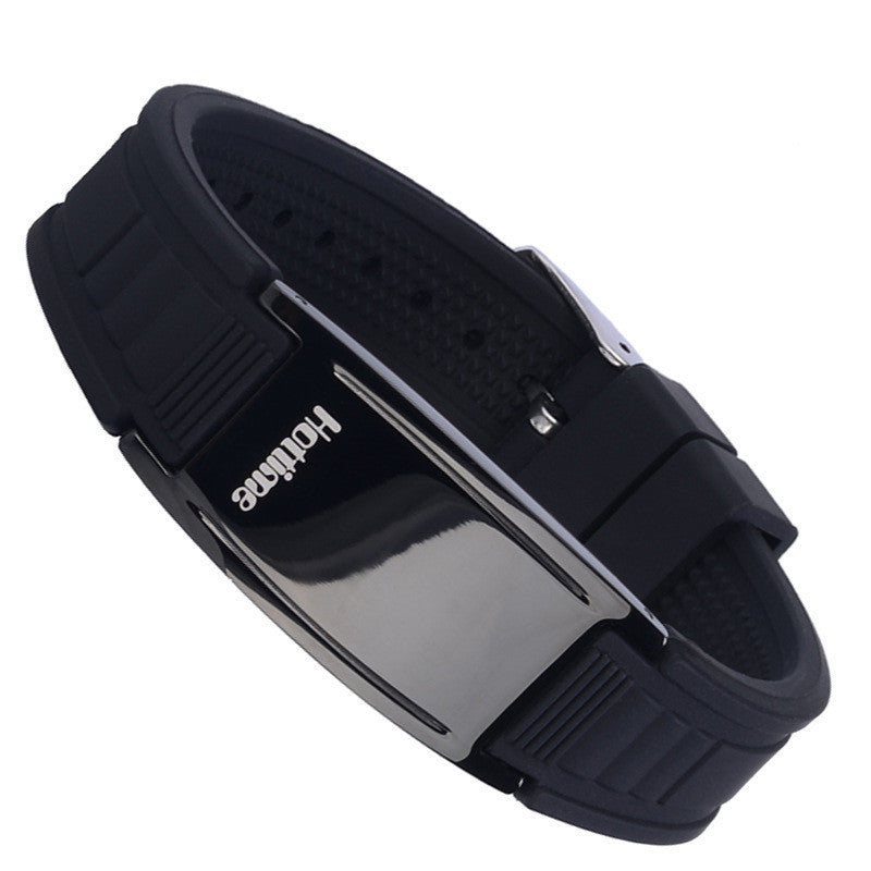 Adjustable Black Silicone Men's Bracelet with Stainless Steel Clasp