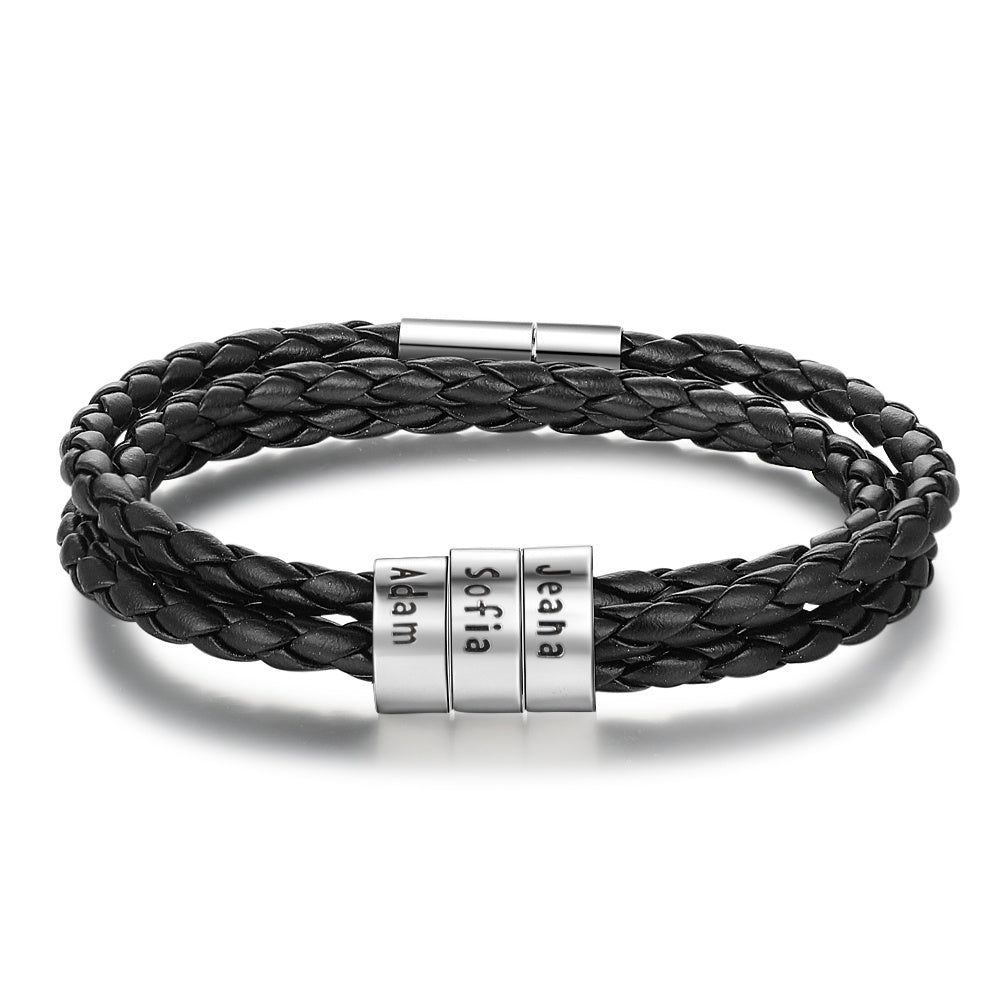 Personalized Braided Leather Name Bracelet for Men