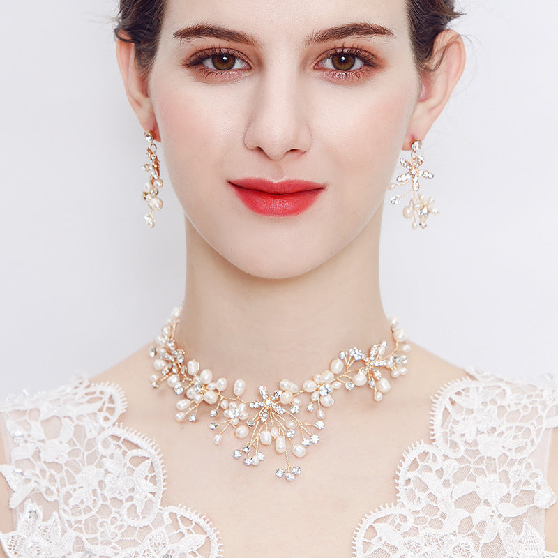 Floral Pearl & Austrian Crystal Wedding Jewelry Set