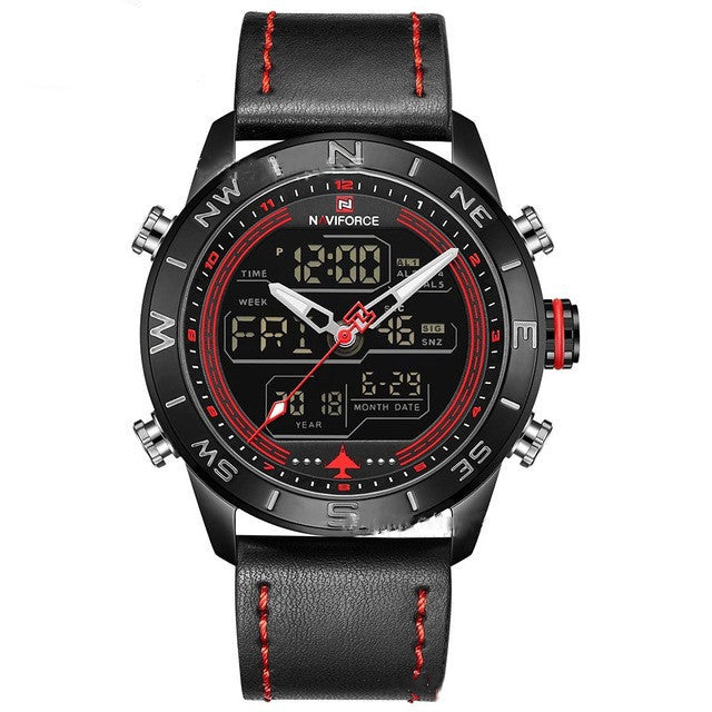 NAVIFORCE 9144 Men's Gold Sport LED Analog Digital Watch
