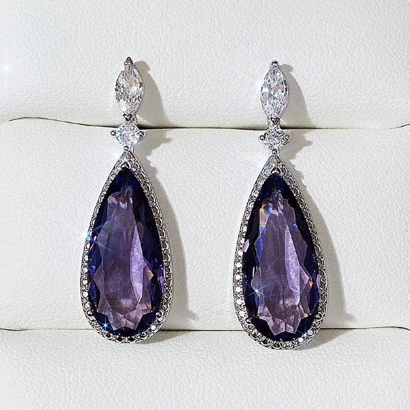 Micro-inlaid Purple Zircon Drop Earrings for Brides