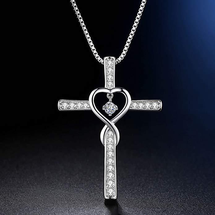 Infinity Love Christian Cross Birthstone Pendant Necklace