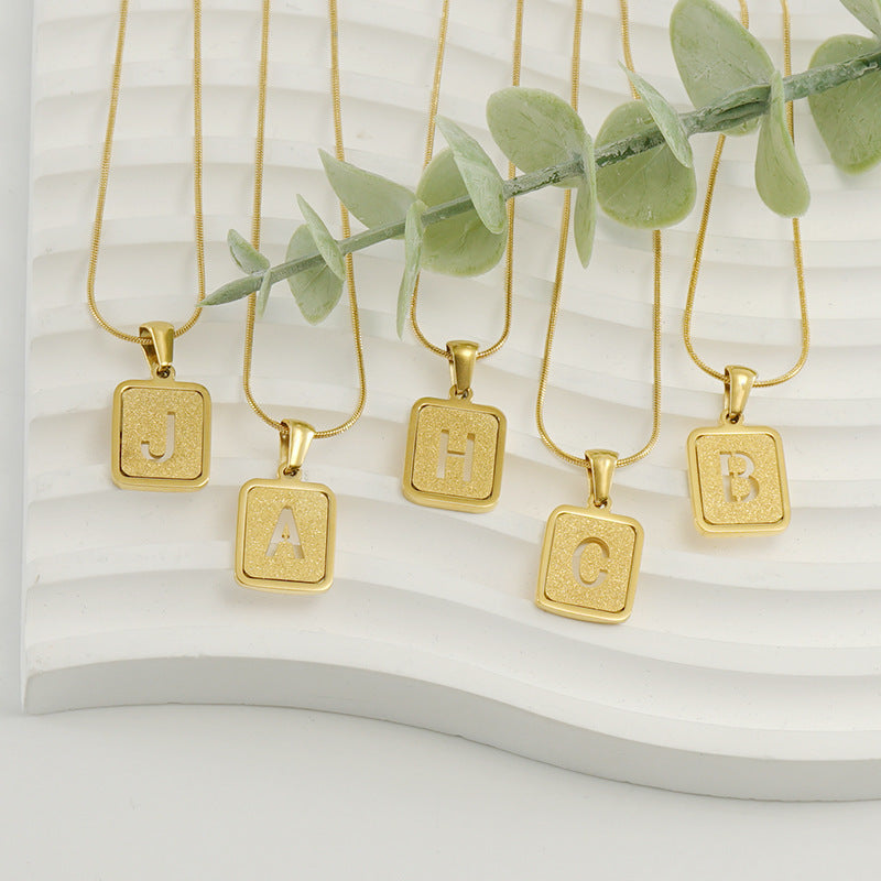 Personalized 18K Gold Plated Alphabet Necklace - Hollow Out Square Letter Pendant