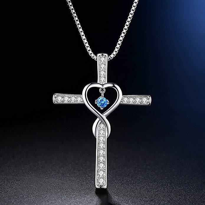 Infinity Love Christian Cross Birthstone Pendant Necklace