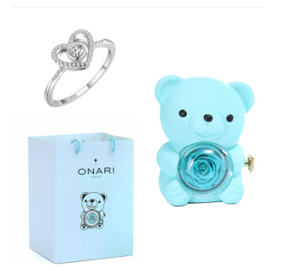 Eternal Rose Teddy Bear Gift Box with Rotating Jewelry Drawer
