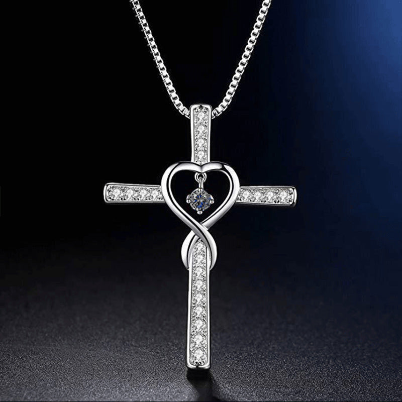Infinity Love Christian Cross Birthstone Pendant Necklace