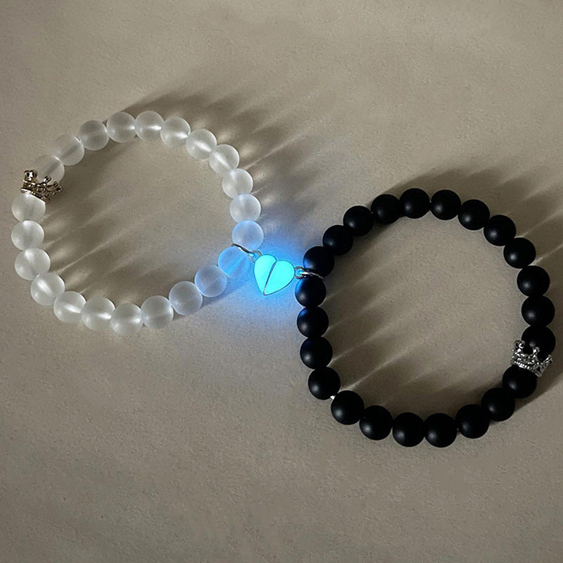 Luminescent Crown Charm Couple Bracelet Set