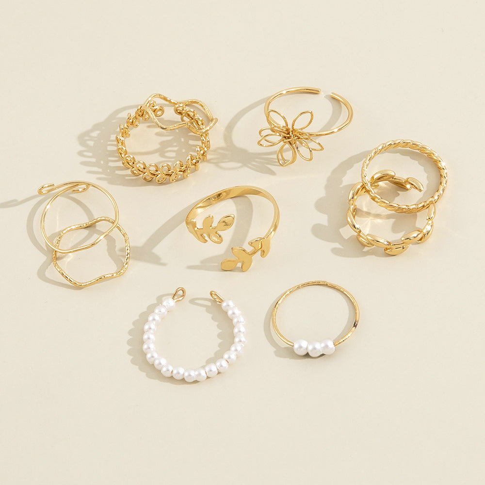 Simple Glossy Openwork Ring Set