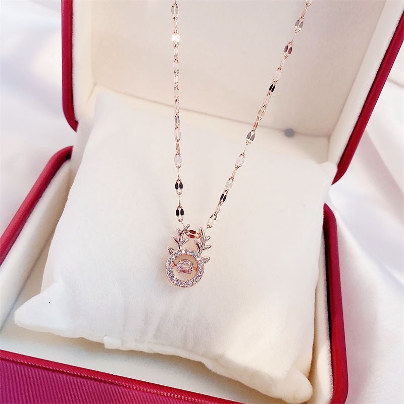 Titanium Steel Perfume Bottle Pendant Necklace - Trendy Zircon Charm