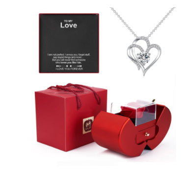 Red Apple Jewelry Box Set - Eternal Rose & Necklace Christmas Gift