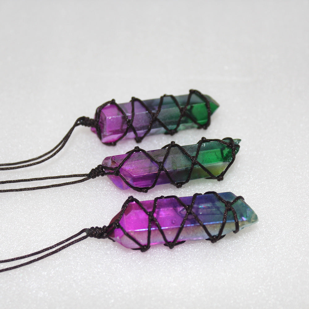 Rainbow Stone Natural Crystal Point Chakra Quartz Pendant Necklace