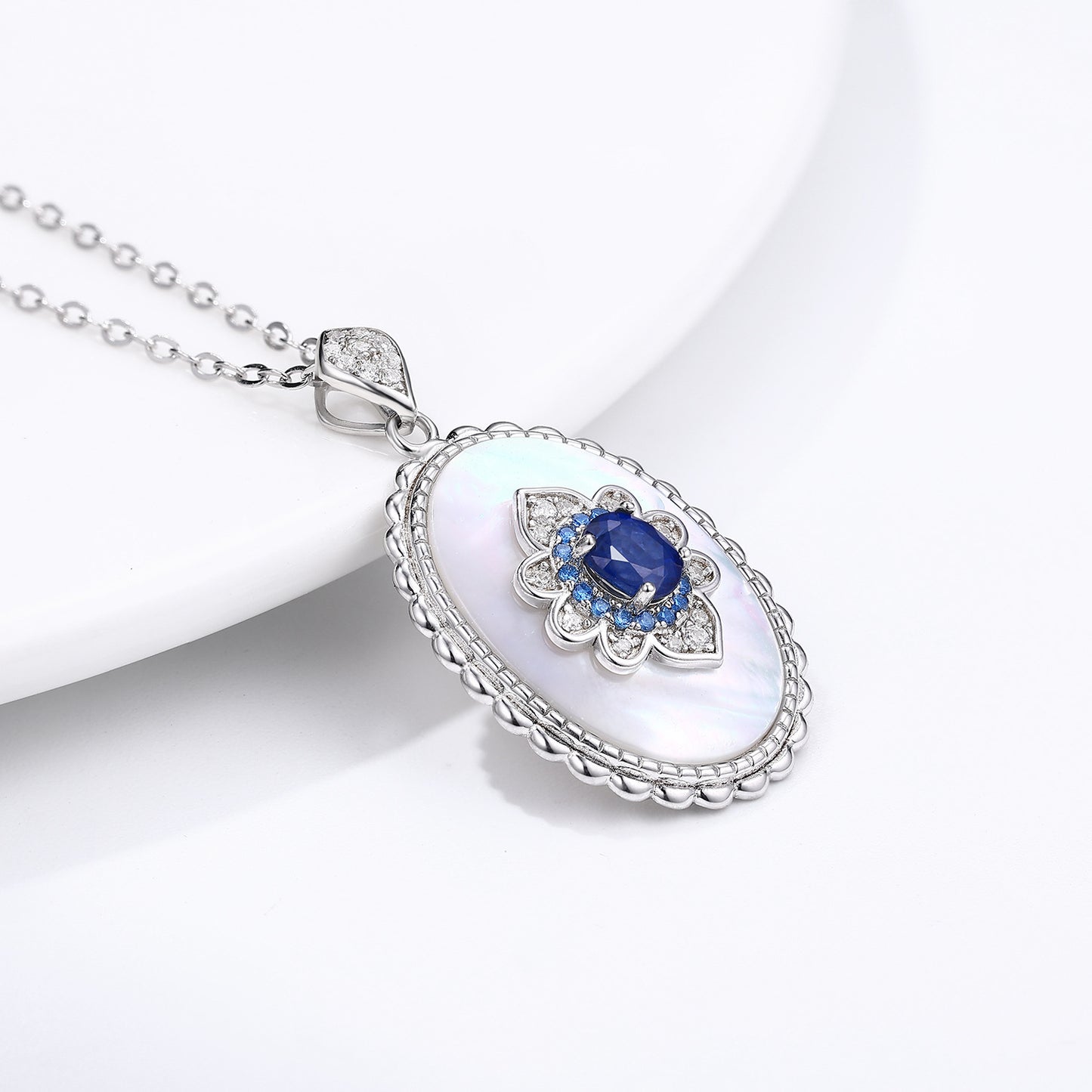 Elegant Sapphire and Diamond Style Pendant Necklace S925 Sterling Silver