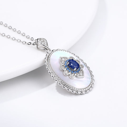 Elegant Sapphire and Diamond Style Pendant Necklace S925 Sterling Silver