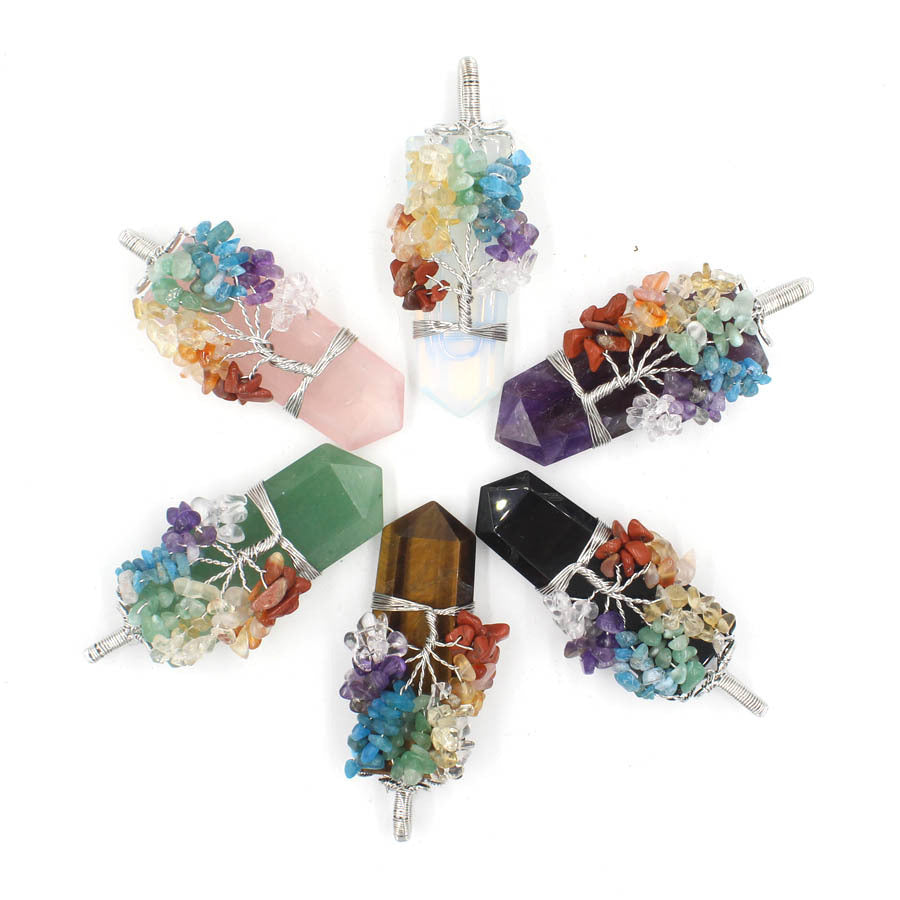 Crystal Column Tree of Life Winding Pendant Necklace - Unisex Healing Jewelry