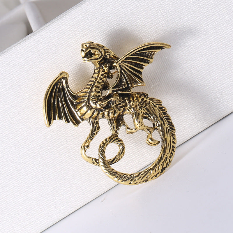 Vintage Demon Flying Dragon Brooch Pin