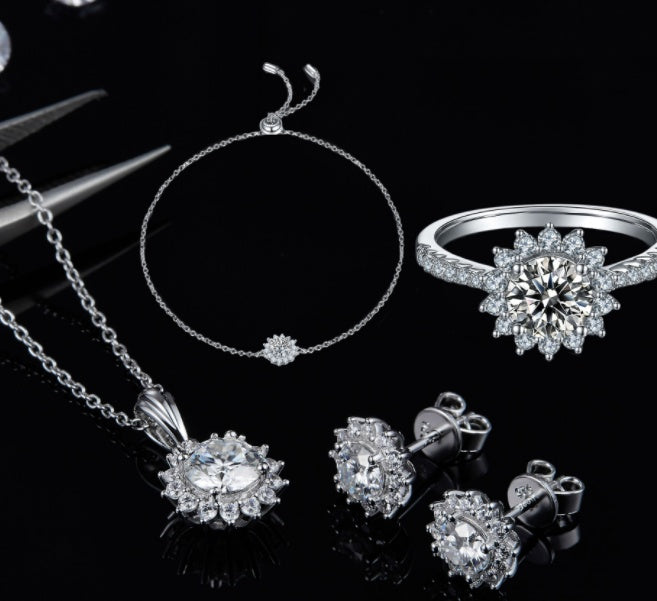 Dazzling 925 Silver Moissanite Three-Piece Jewelry Set