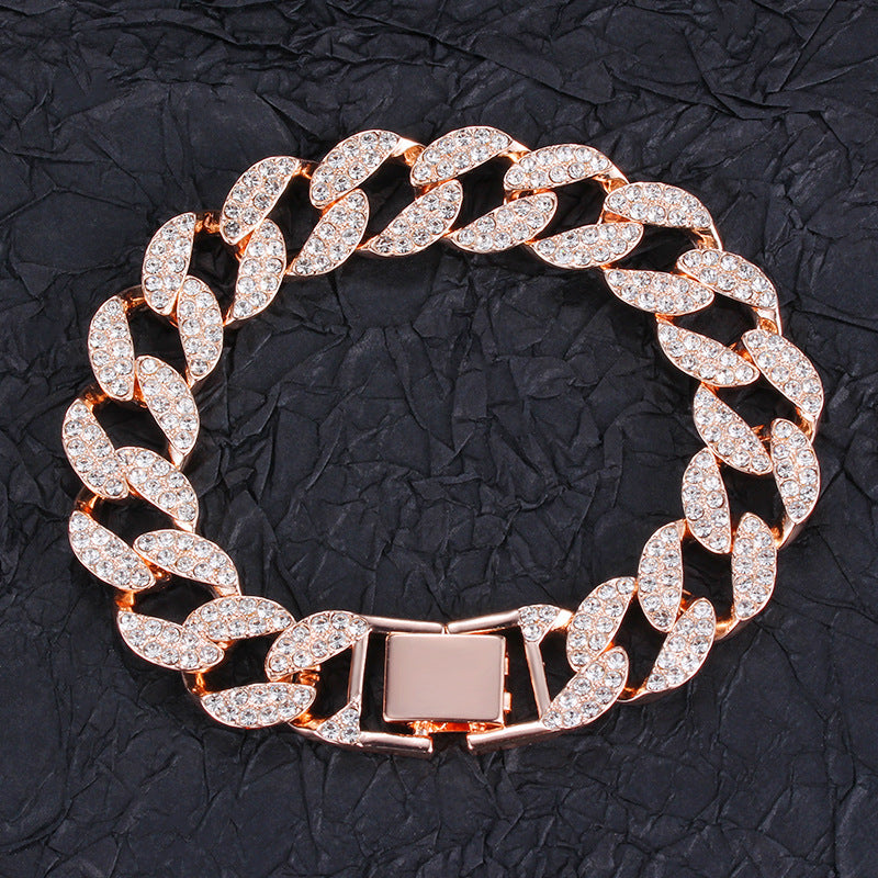 Men's Full Cuban Link Bracelet with Rhinestones