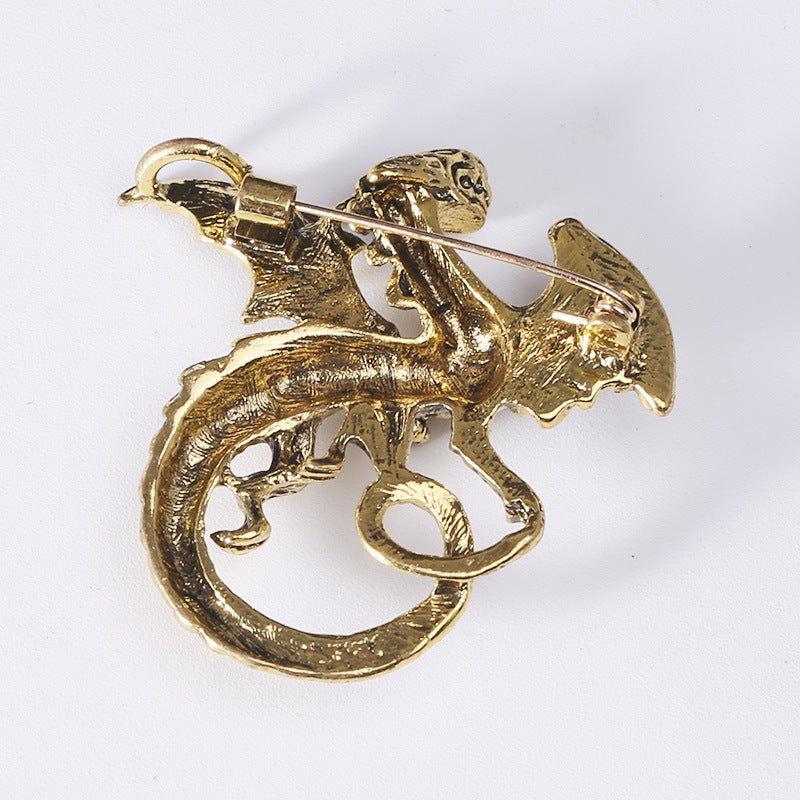 Vintage Demon Flying Dragon Brooch Pin