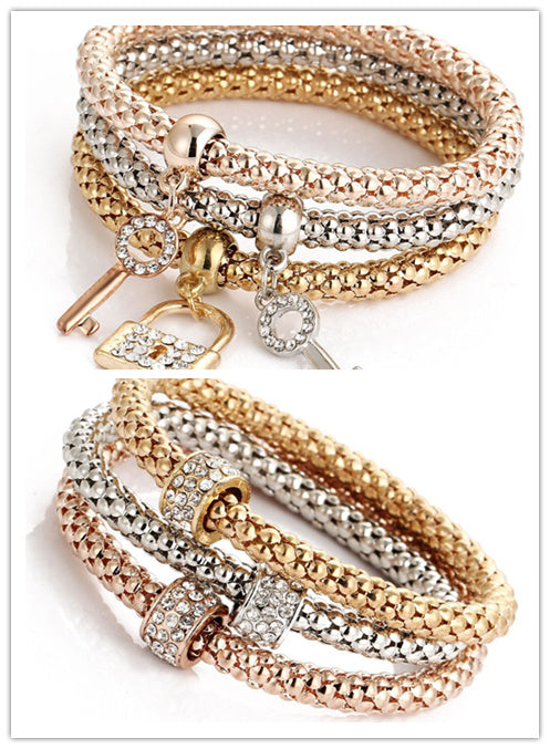 Tricolor Stretch Popcorn Chain Bracelet Set