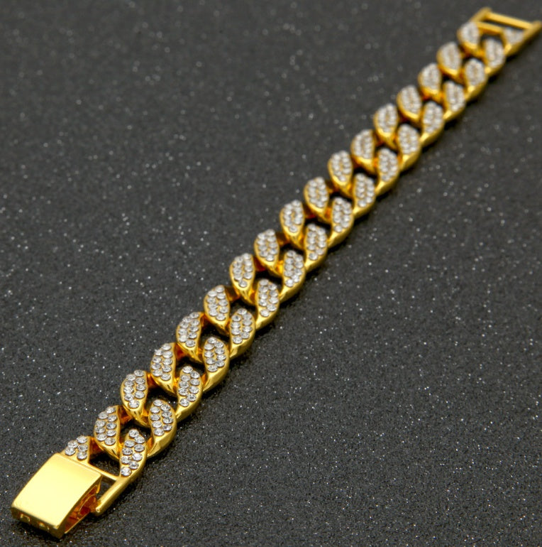 Men's Full Cuban Link Bracelet with Rhinestones
