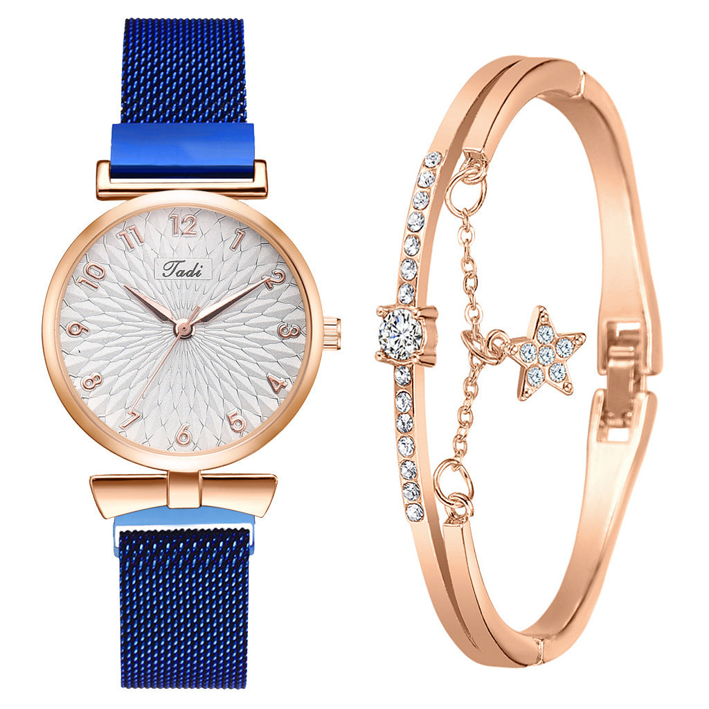 GAIETY Fashion Mesh Strap Ladies Quartz Watch & Bracelet Set