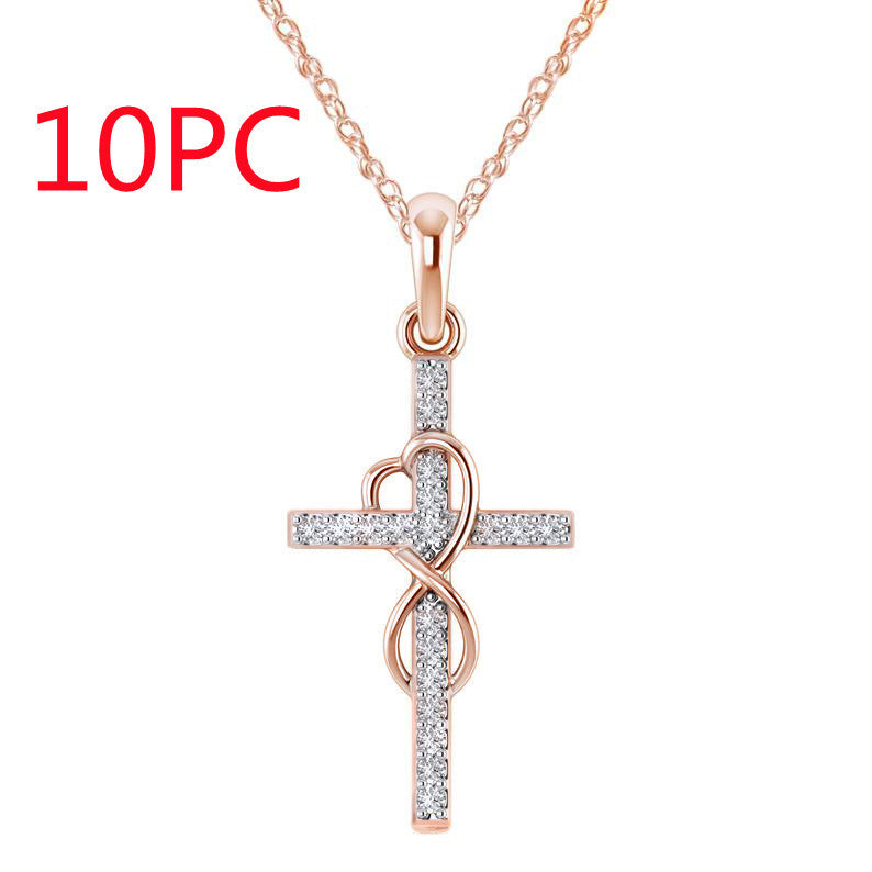 14K Gold Plated Cubic Zirconia Cross Necklace