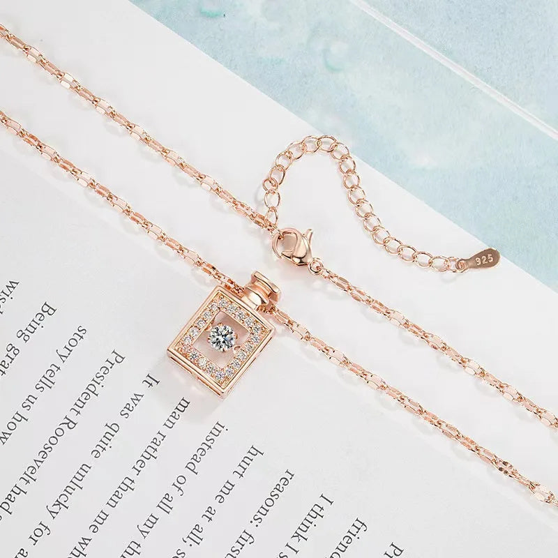 Titanium Steel Perfume Bottle Pendant Necklace - Trendy Zircon Charm