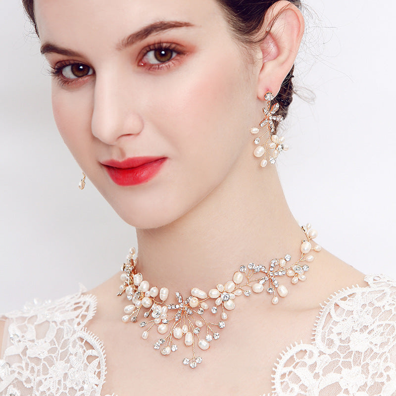 Floral Pearl & Austrian Crystal Wedding Jewelry Set