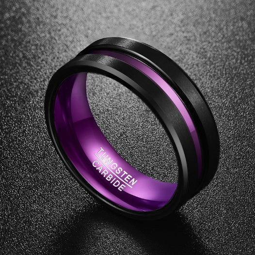 Vibrant Purple Groove Tungsten Carbide Ring