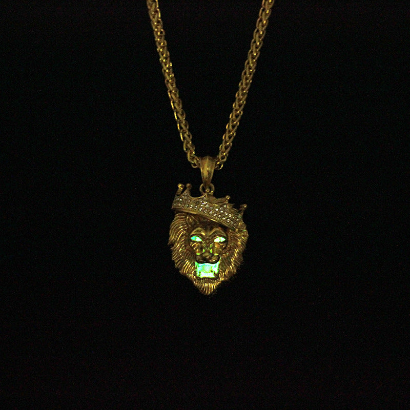 Iced Fluorescent Lion Head Hip Hop Pendant Necklace