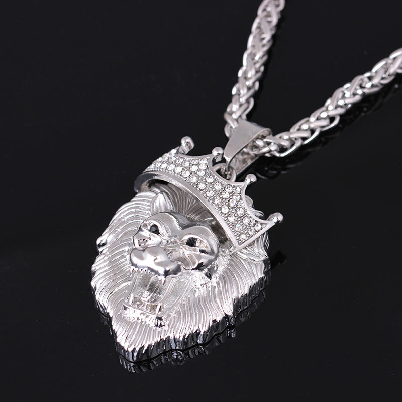 Iced Fluorescent Lion Head Hip Hop Pendant Necklace
