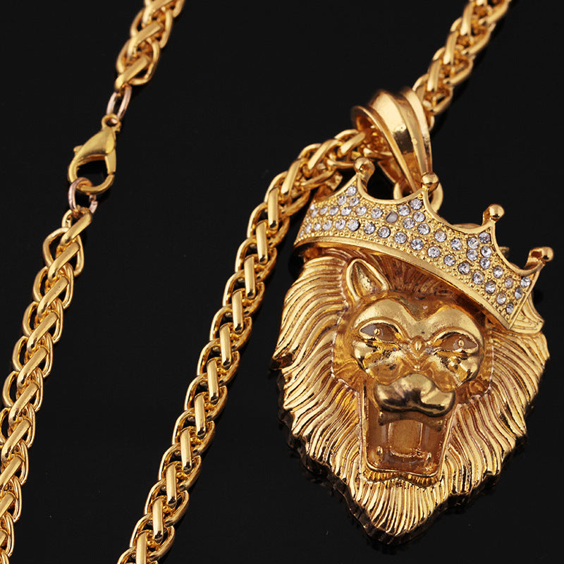 Iced Fluorescent Lion Head Hip Hop Pendant Necklace