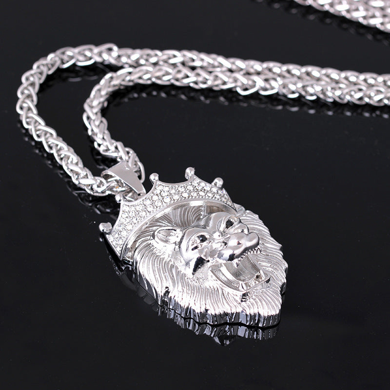 Iced Fluorescent Lion Head Hip Hop Pendant Necklace