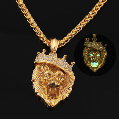Iced Fluorescent Lion Head Hip Hop Pendant Necklace