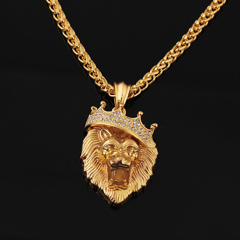 Iced Fluorescent Lion Head Hip Hop Pendant Necklace