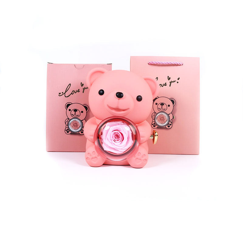 Eternal Rose Teddy Bear Gift Box with Rotating Jewelry Drawer
