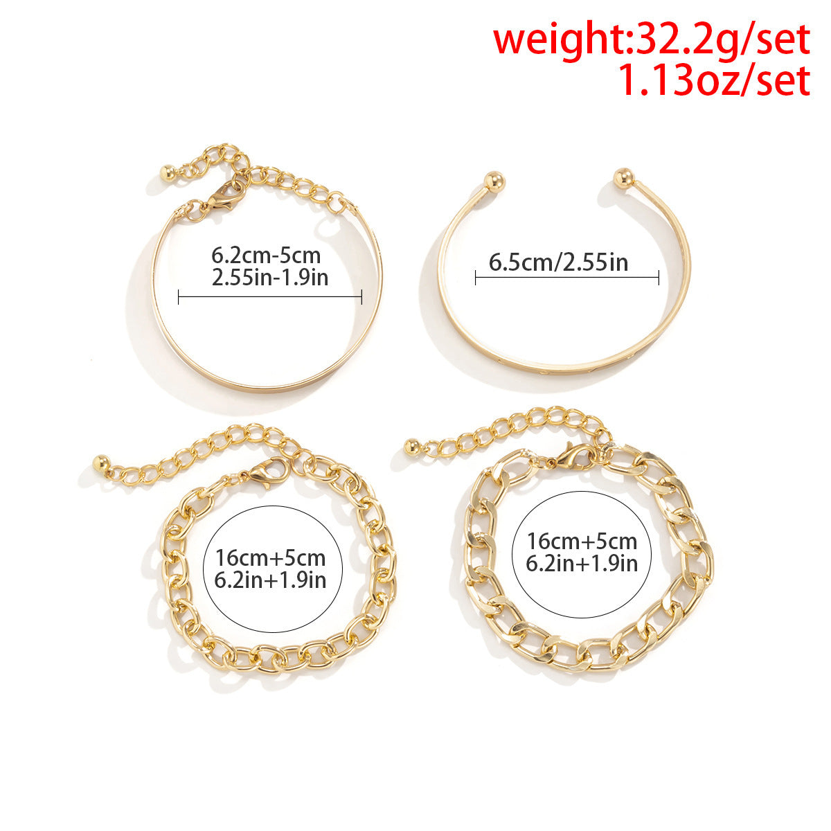 Minimalist Hollow C-Shaped Chain Bracelet Set