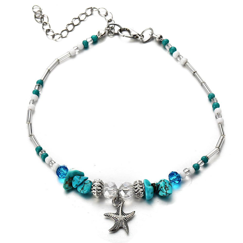 Simplicity Green Blue Color Starfish Anklet