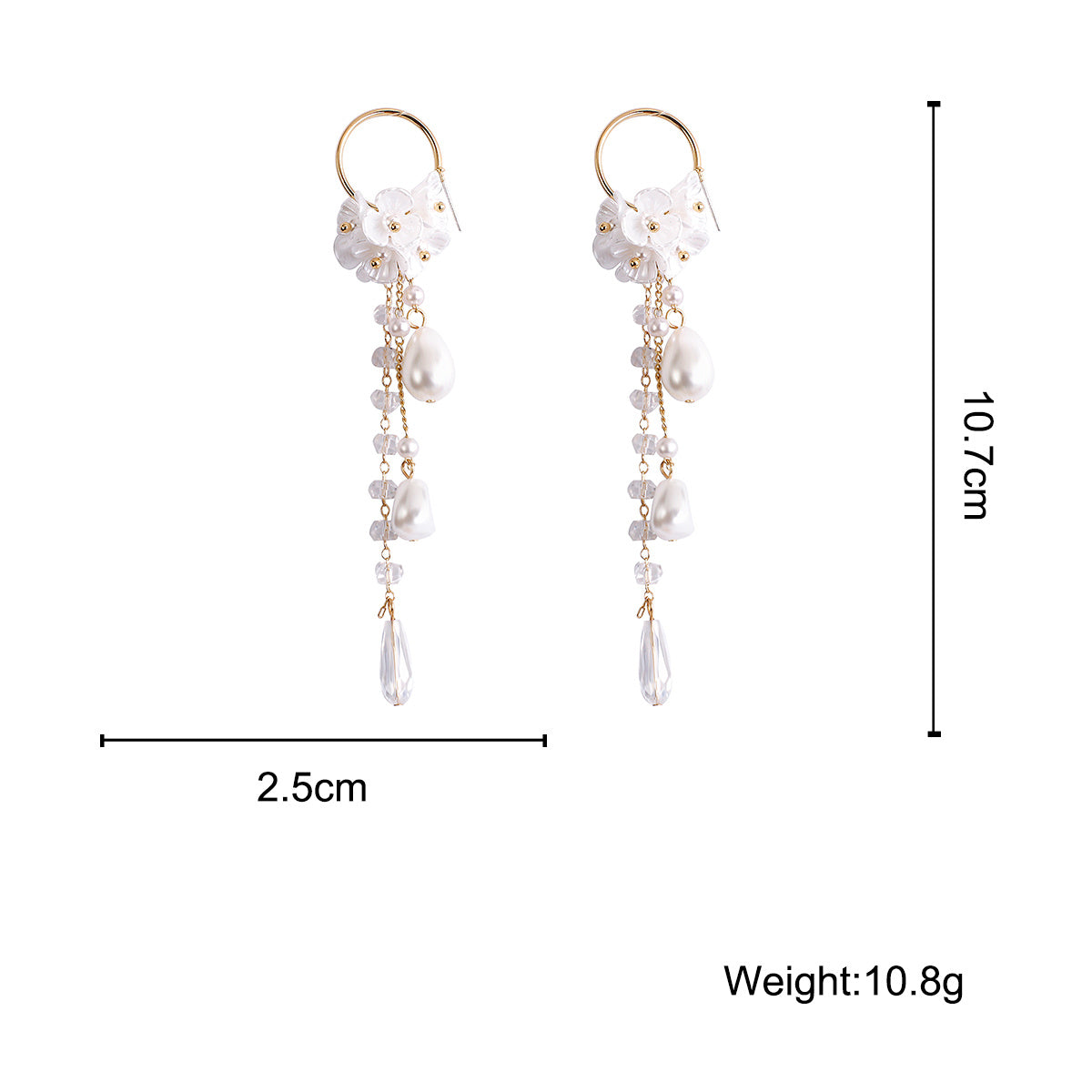 Simulated Pearl & Crystal Flower Petal Drop Earrings