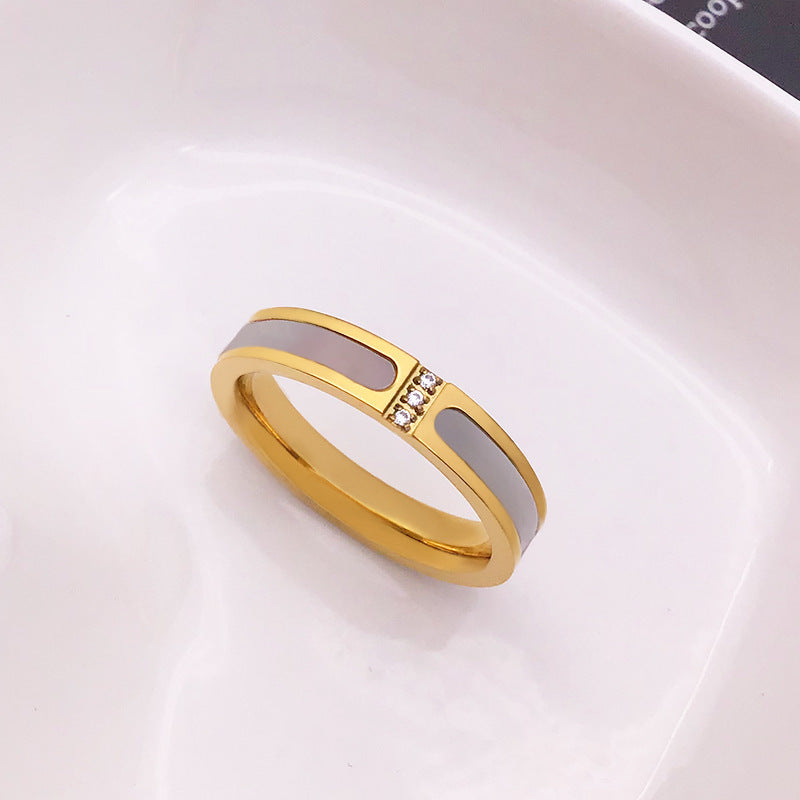 Elegant 18K Rose Gold Plated Stainless Steel White Shell & CZ Ring