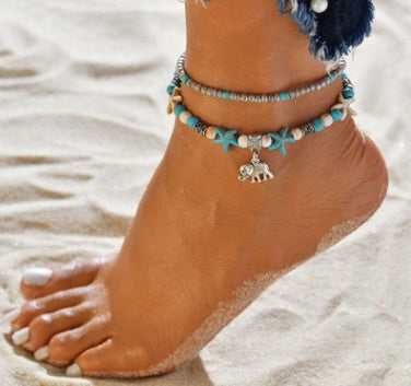 Retro Bohemian Beach Anklet with Ocean Charms